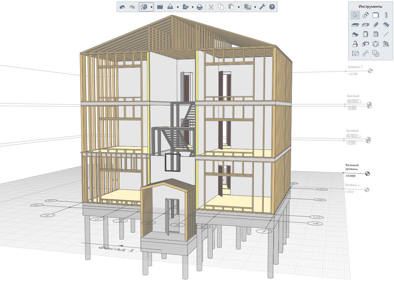 Использование BIM-системы Renga для проектирования жилого трехэтажного дома  с деревянным каркасом